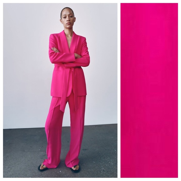 NWT. Zara Fuchsia Viscose Belted Tuxedo Jacket. Size M. - Picture 1 of 8